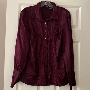 Burgundy Silk Long Sleeve Blouse